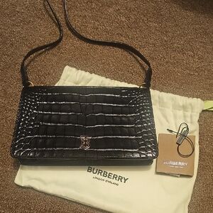 Burberry TB alligator-embossed leather shoulder bag